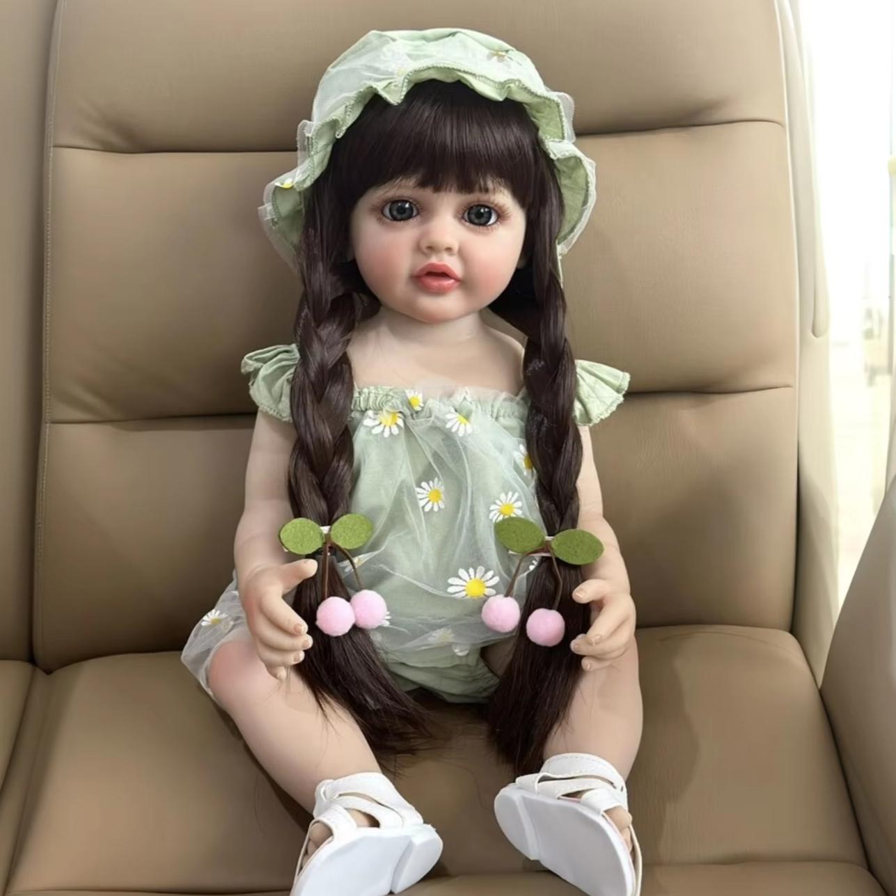 

BZDOLL 55cm Soft Vinyl Full Body Reborn Baby 22inch Girl Newborn Classic Dress Up Lovely Birthday Gift Bath Toy Long Hair Princess Doll vinyl body doll