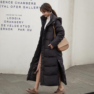 Lange knielange Daunenjacke für Damen im Winter, lockere, verdickte Baumwolljacke mit Kapuze