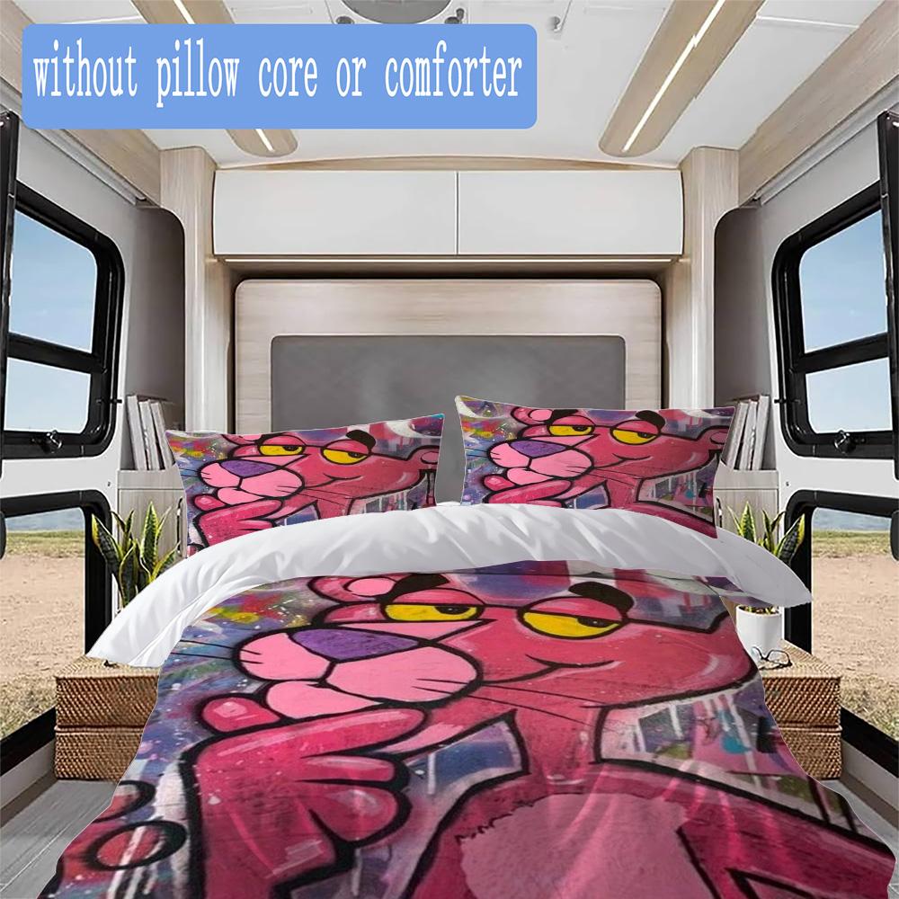 Pink Panther Cartoon Pattern Bedding,Quilt Set Quilt Cover Pillowcase Home Birthday Gift (1*duvet Cover+2*pillowcase,without core)XSJT0917303