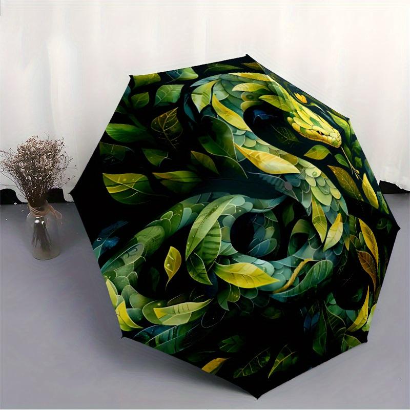 1pc Snake Leaves Automatic Open/Close Umbrella, Portable Folding Umbrella for Travel, Themed Events, It is suitable as a gift for various festivals, O
