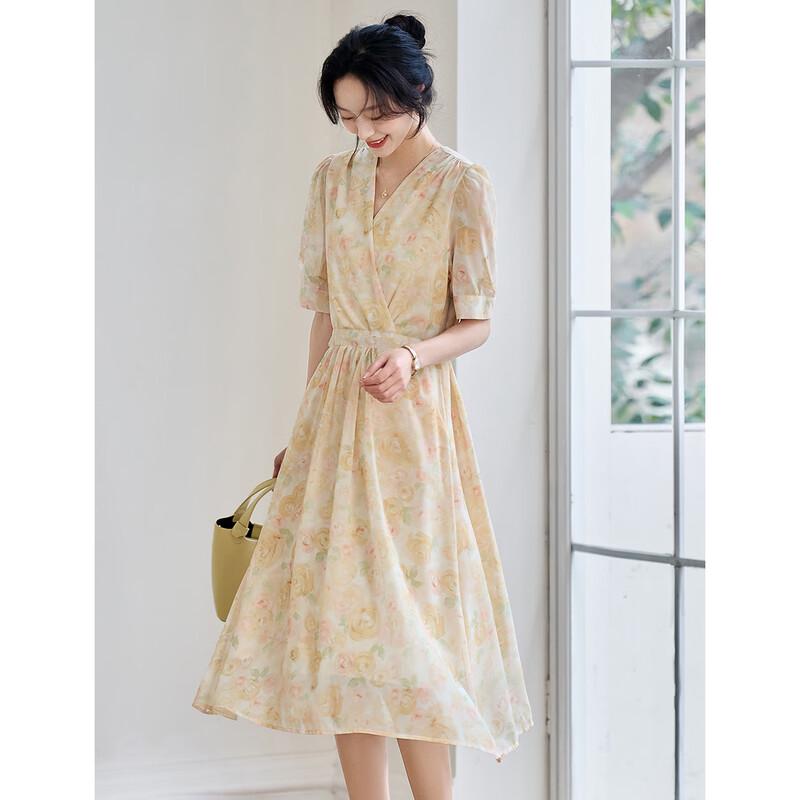 ORIGIN Floral V-Neck A-Line Midi Dress M