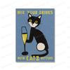 Interessante gatto che beve vino rosso Poster Pubblicità classica Alcool Champagne Pittura a olio Incisioni Soggiorno