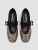 Schwarze Mary-Jane-Flats mit durchgehenden Silber-Pailletten & breitem Einzelriemen mit Schnalle