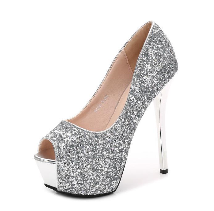 Women's Sequin Peep-Toe Platform Stilettos - High Heel, Waterproof, Sexy Nightclub Shoes