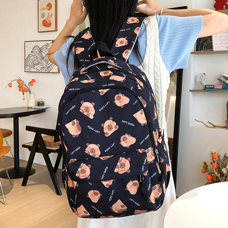 Large Capacity Lightweight Backpack Cartoon Capybara School Bag Student Schoolbag Adjustable Straps Backpack Gifts