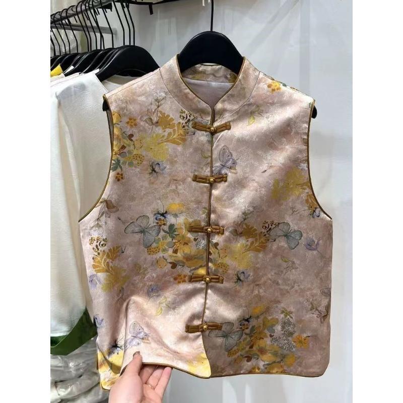 Spring vest 2025 spring and autumn stand-up collar elegant temperament jacquard retro vest