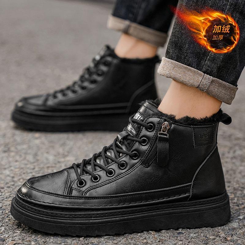 Winter velvet Martin boots men's shoes new waterproof and non-slip chef shoes trendy versatile thickened warm short boots cotton shoes