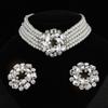 Full Diamond Peach Heart Multi-layer Pearl Necklace Stud Earrings Set Colored Rhinestone Necklace Love Crystal Necklace Women