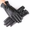 New Autumn and Winter Women's Touch Screen Leather Gloves Bow Color Warm Fleece Riding Touch Screen Gloves Winter