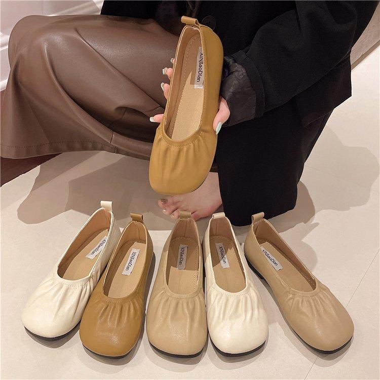 French Temperament Round Head Single Shoes Soft Leather Soft Sole Ladyshoes Mary Jane Small Leather Shoes Pregnant Women Doudou West Evening Breeze
