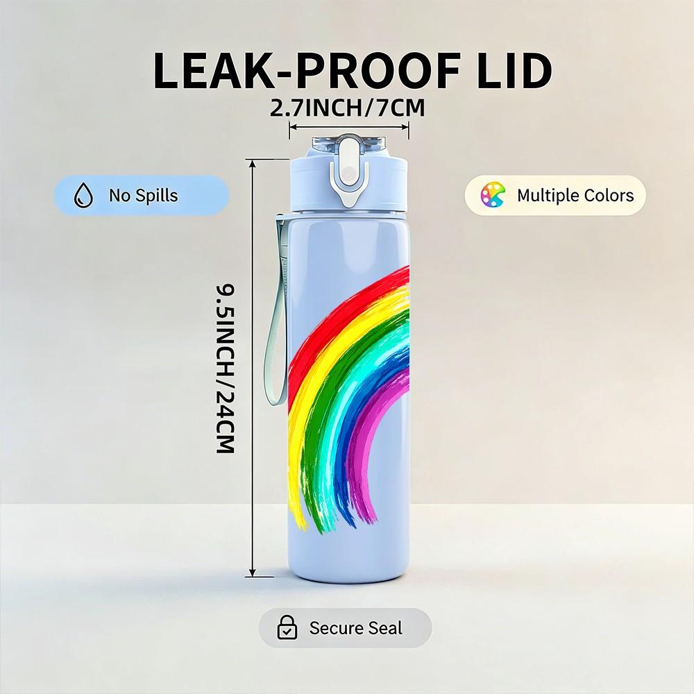 1 szt. Jasny Gradientowy Tęczowy Artystyczny Druk Krzywej 750 ml Kolorowa Plastikowa Butelka na Wodę Sportową Szczelna Pokrywka z Klapką i Słomką Odpowiednia do Sportu, Biura, Domu