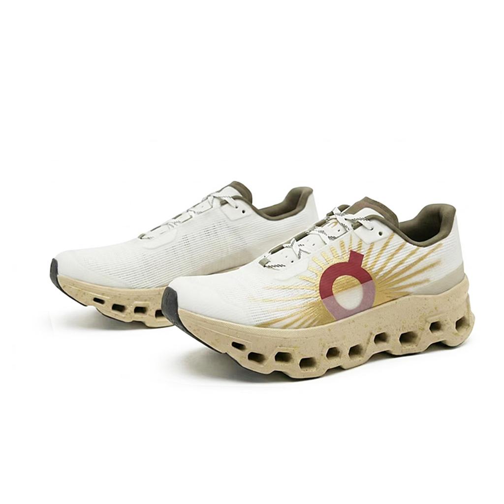 On Cloudmonster Void Breathable Low top Running Shoes Men's Gold White Red 3MG10571217(Team1492-)