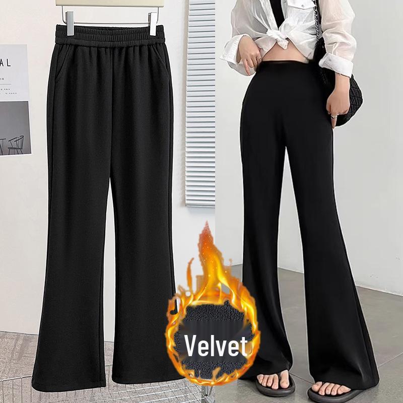 

2024 Autumn-Winter Women s Black High-Waist Flared Pants: Plus Velvet, Plus Size, Elastic, Slimming, Versatile. 3XL (Weight 120-140 jin)