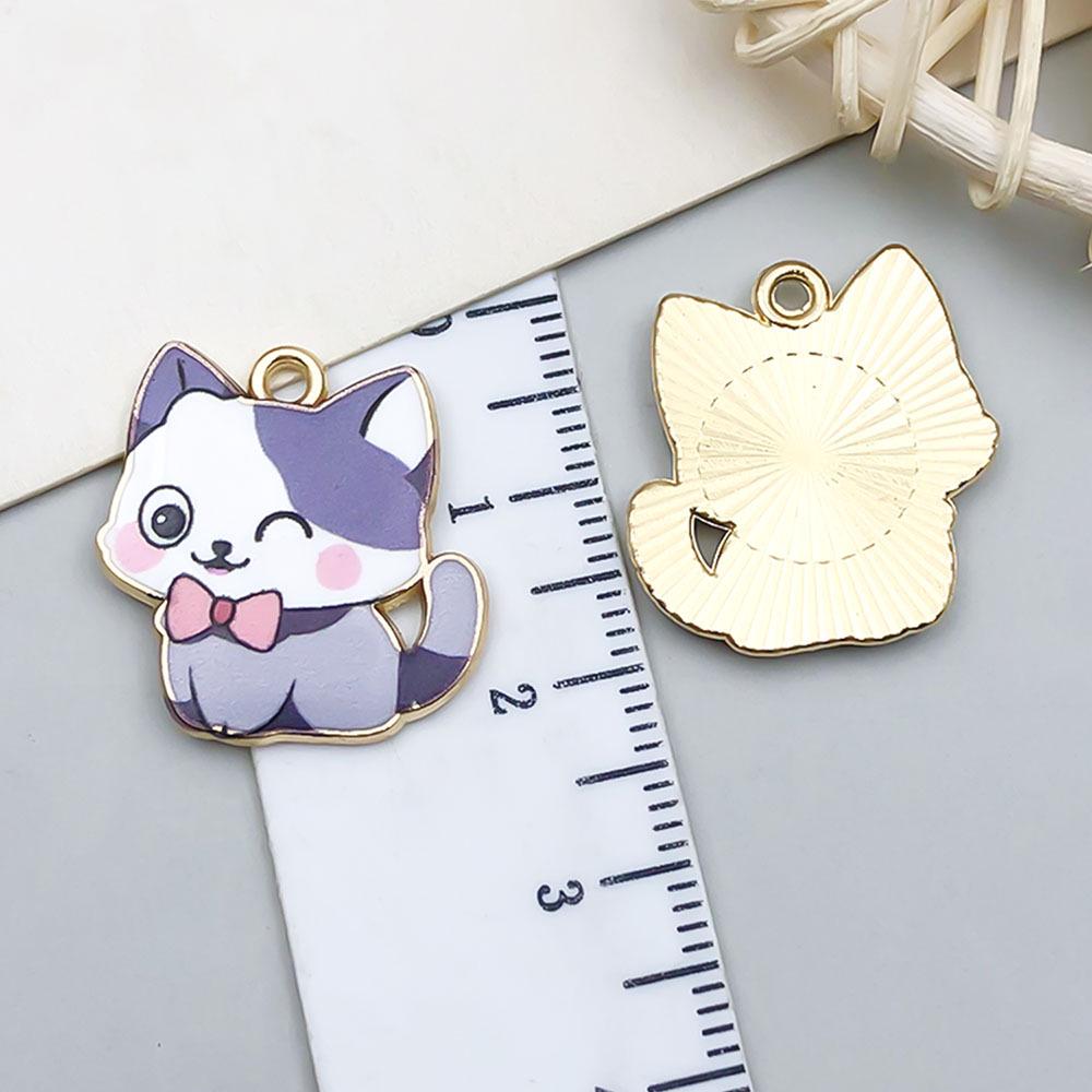 Colorful Enamel Alloy Cat Charms for DIY Bracelets - Set of 10