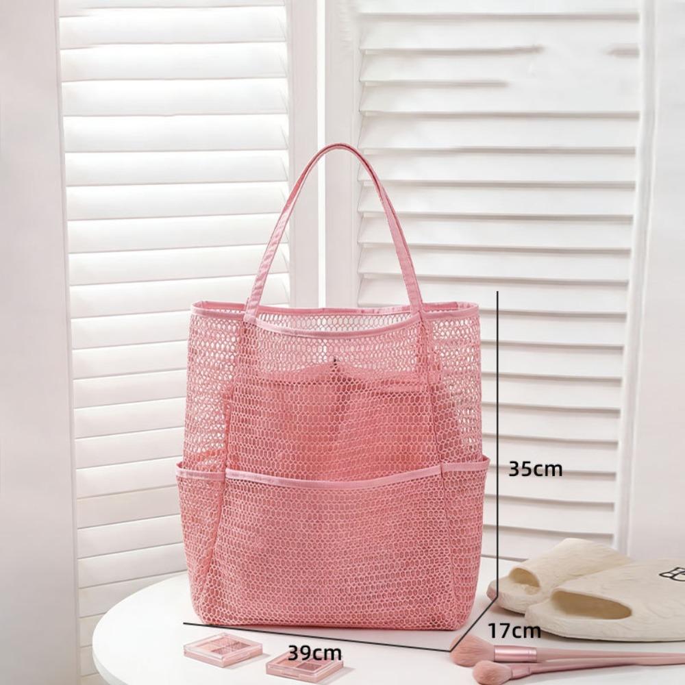 Nylon Toiletry Storage Bag Hollow Out Mesh Handbag Toiletry Bag Swimming Bag  Men розовый