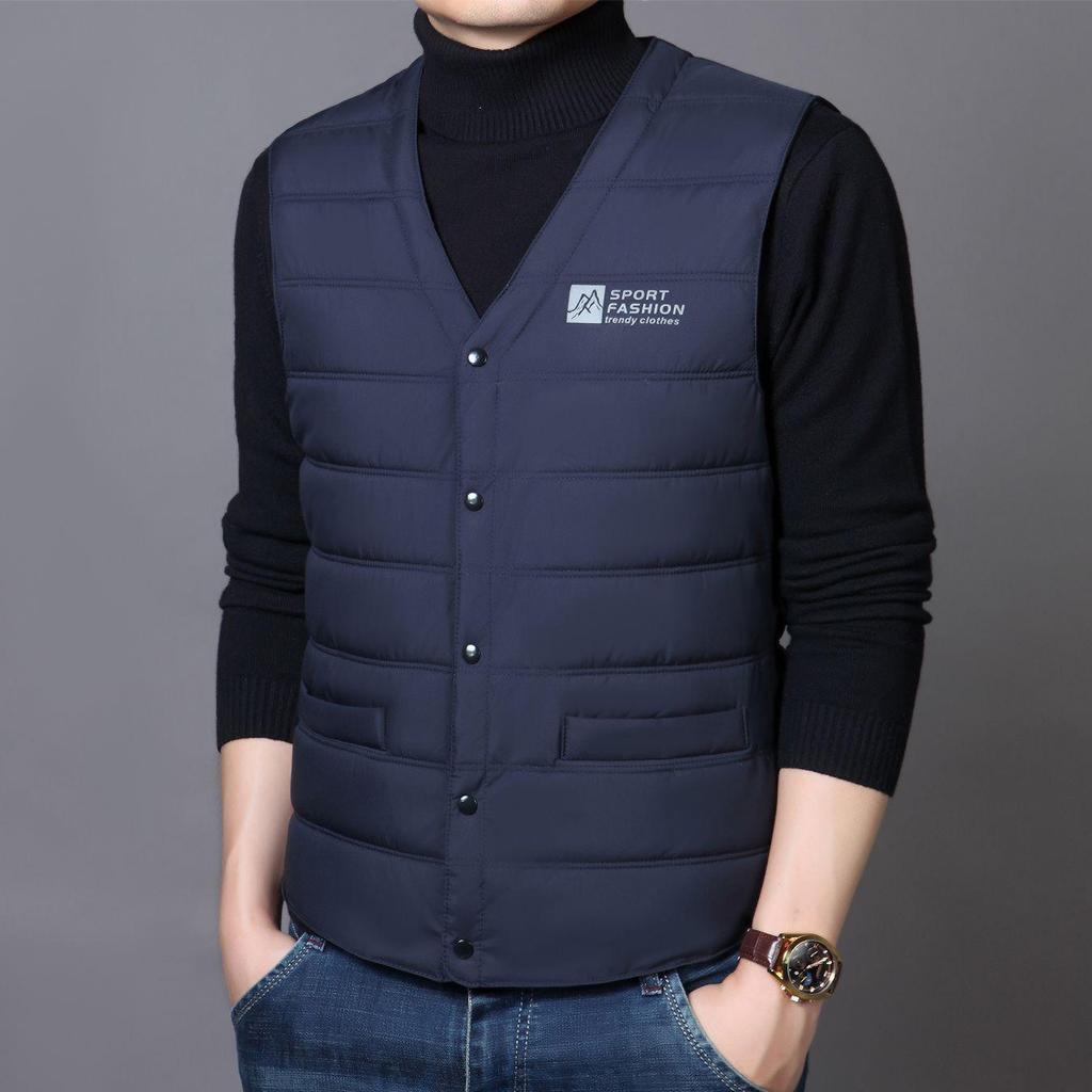 Men's Full Cotton Short Vest - Autumn/Winter Warm, Loose Fit, Plus Size, Casual Dad Style Gilet