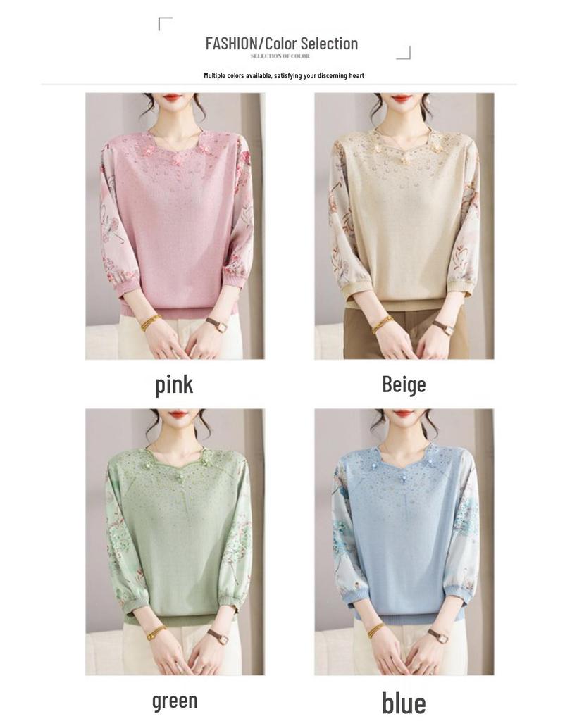 Elegant Women's Seven-Sleeve Knit Top - Fashionable, Comfortable, and Loose-Fit Mother's Wear