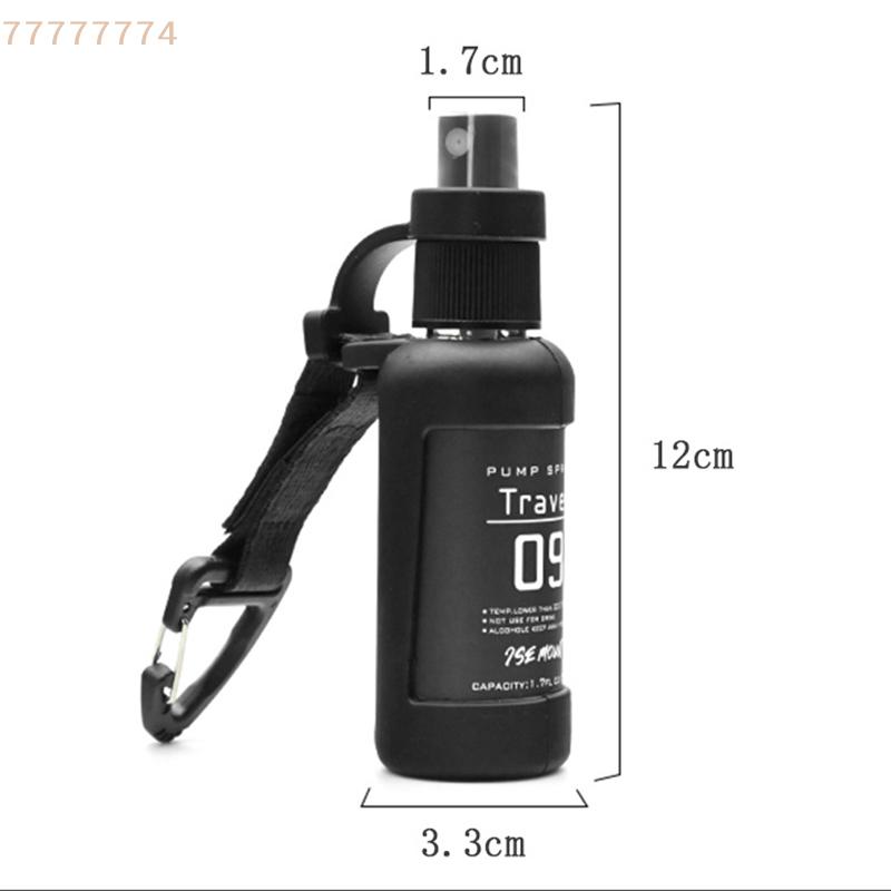 50ml Leak Proof Travel Spray Bottle Refillable Portable Liquid Sprayer with Tactical Hook Strap for Alcohol