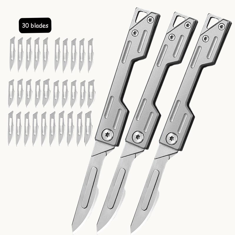 Folding Knife Stainless Steel Pocket Knife With 10 Replaceable Blades Sharp Hobby Knife Craft Multifunctional Cutting Knife Kit
