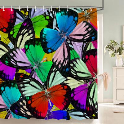 3D Butterfly Pattern Shower Curtains Flowers Bath Curtain With Hooks Waterproof Polyester Fabric Printing Curtain for Bathroom