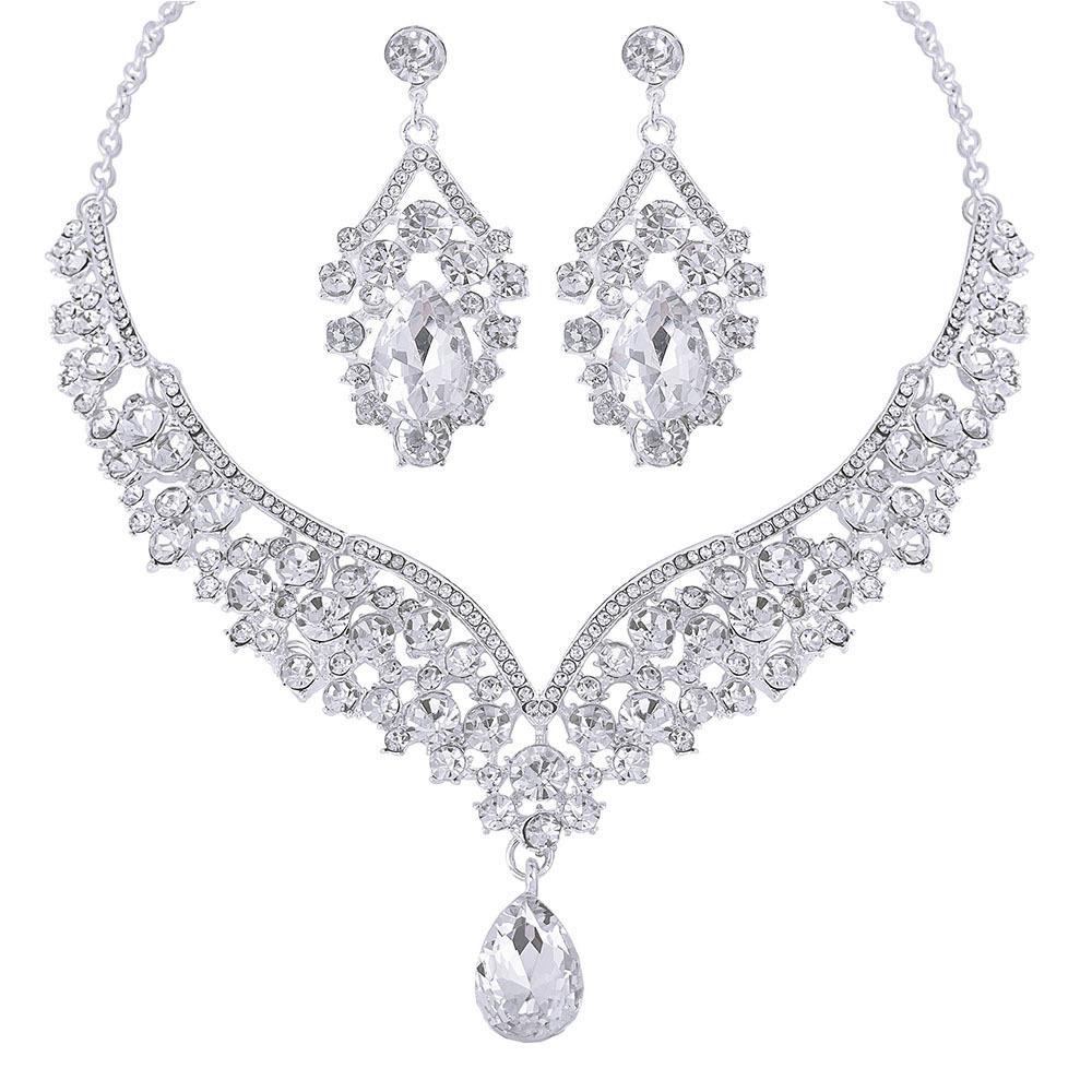 DIEZI Baroque Luxury Water Drop Rhinestone Choker Necklace Earrings Jewelry Sets Wedding Party AB Crystal Jewelry Accessories
