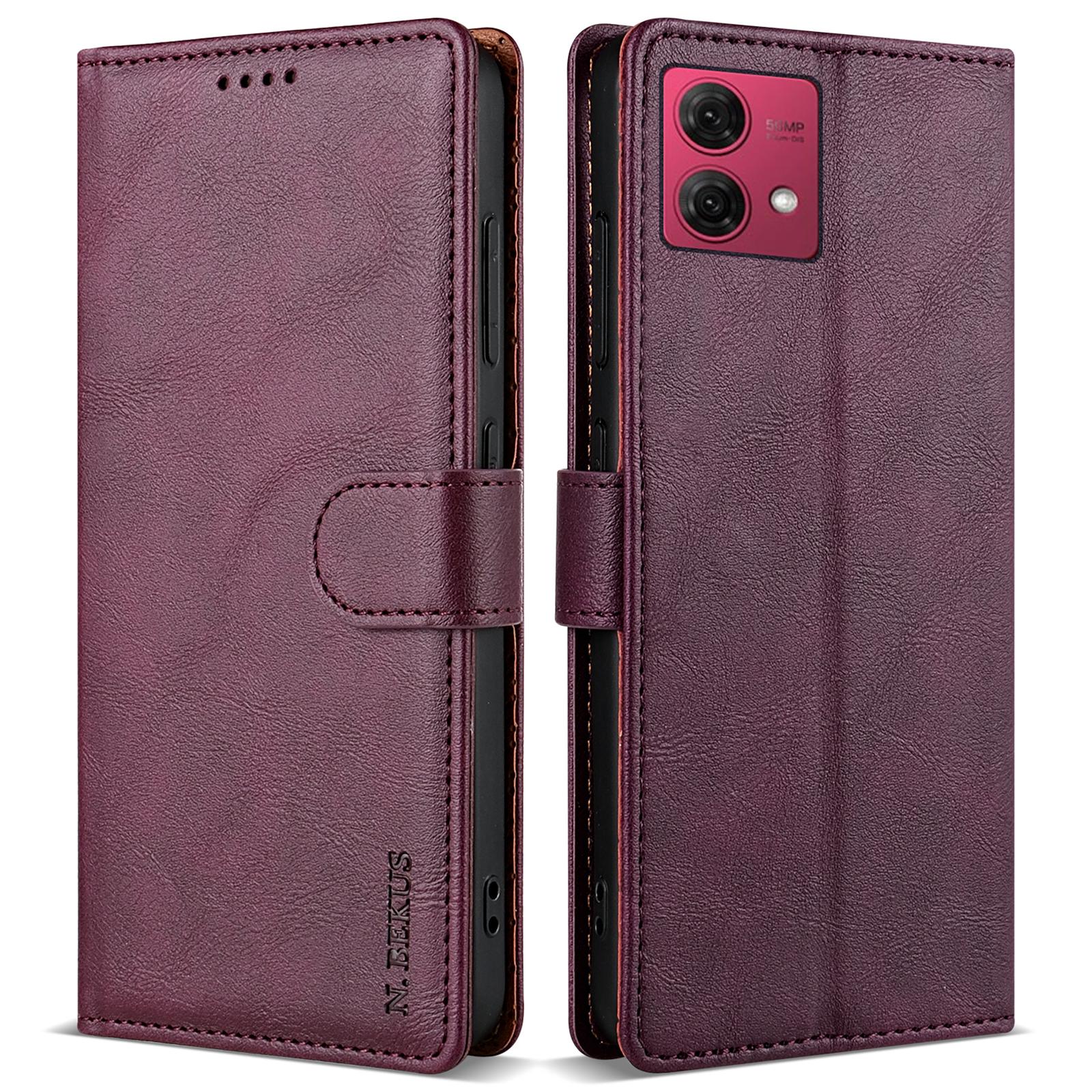 

For Motorola Moto G84 5G Case Solid Color PU Leather Folio Phone Cover Wine Red