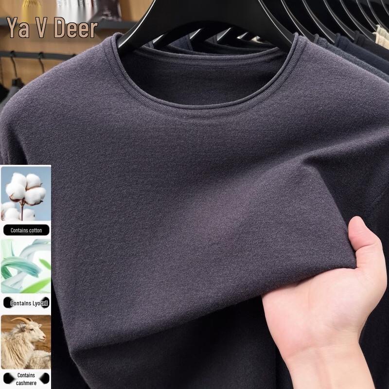 Yalu Men's Cashmere-Blend Crew Neck Thermal Knit Sweater