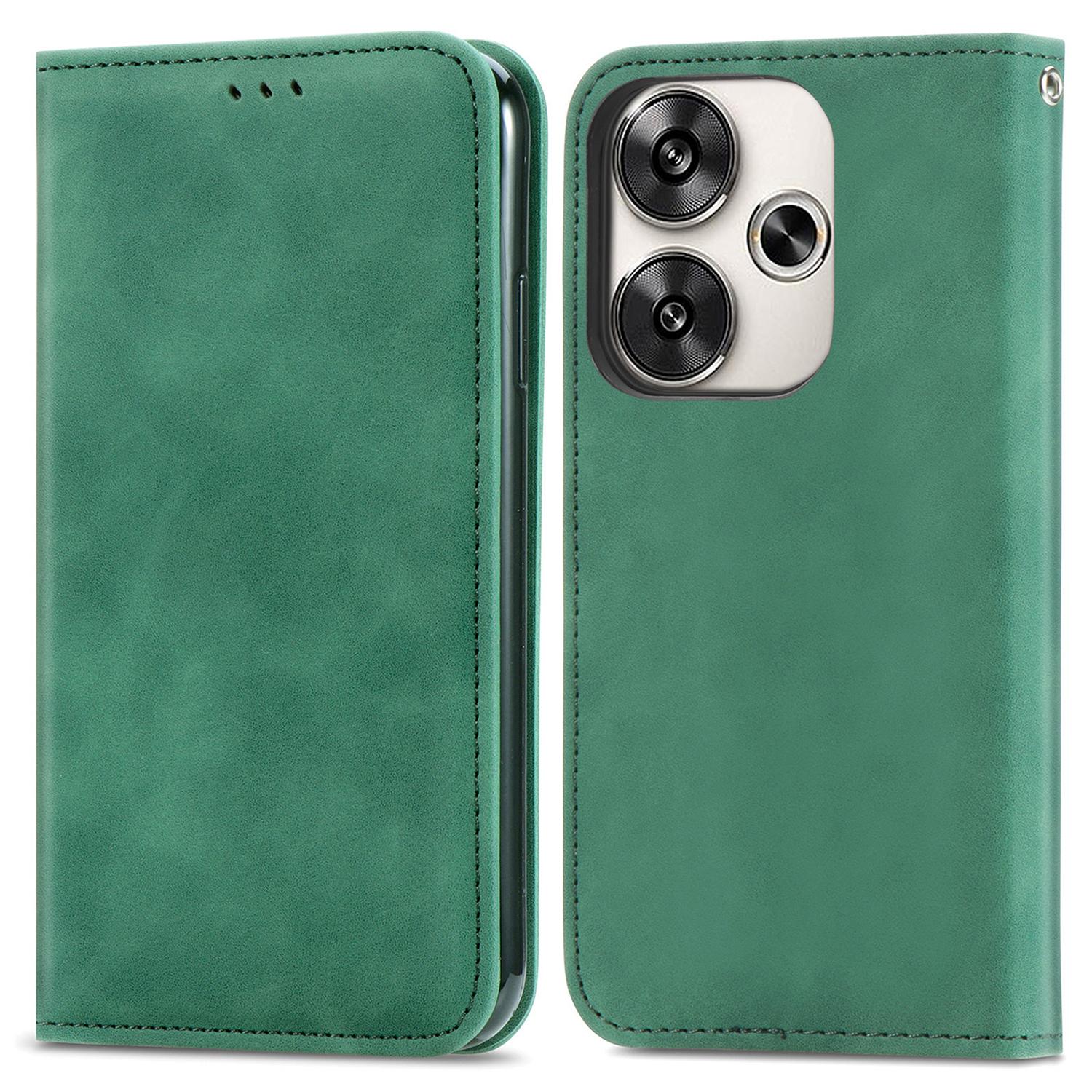 

For Xiaomi Poco F6 5G/Redmi Turbo 3 5G Case Leather Skin-Touch Phone Cover Card Holder Green