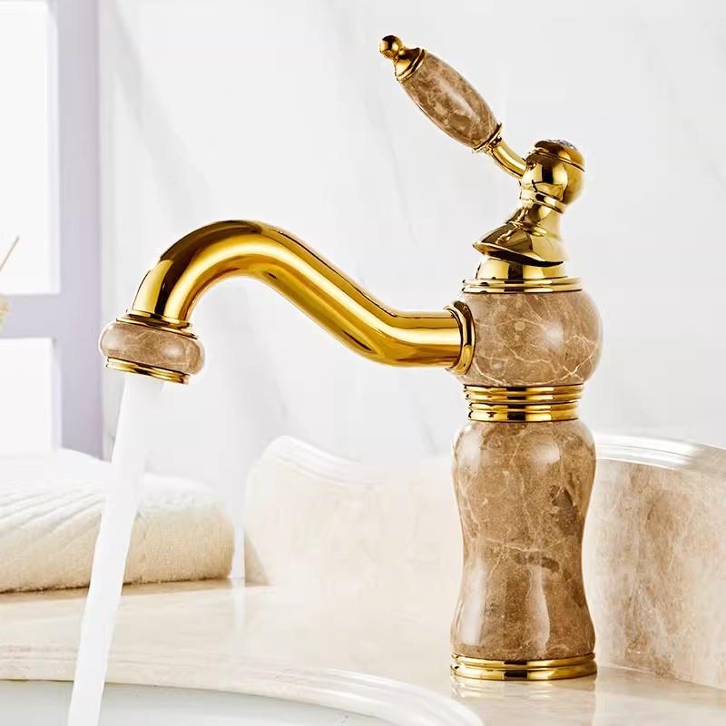 Gold Brass JadeB Athroom Faucet Basin Faucet Hot & Cold  Bathroom Sink Faucet Deck Mounted Lavotory Faucet  Mixer Water Tap
