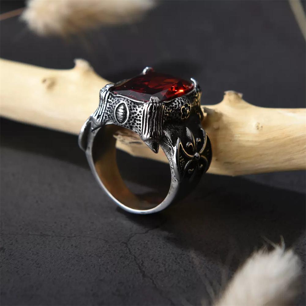 Huge Ruby Claw Ring Stainless Steel Jewelry Stone Man Oxe Ring