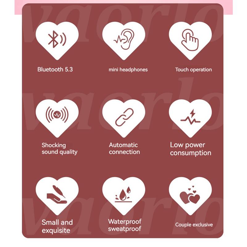 Pink Heart Wireless Earbuds for Girls Cute Small Earphones Hifi Stereo Sound Bluetooth Headsets Touch Control Gaming Handphones