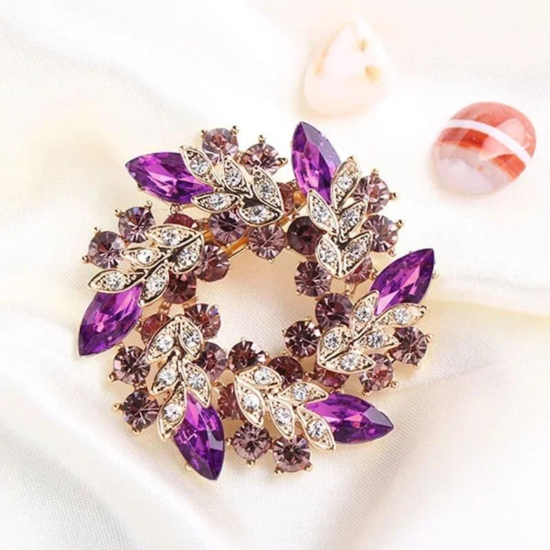 Women Summer Elegant Fashion Rhinestone Crystal Flower Wedding Bridal Bouquet Brooch Pins Brooches Accessories Creative Gifts