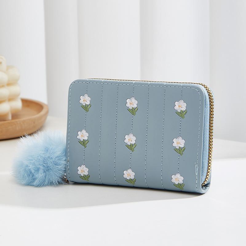 New short wallet women's single zipper embroidered wallet fresh and sweet fashion clutch bag women's one