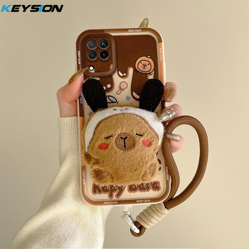 

Милий плюшевий 3D-чохол із мультфільмом KEYSION для Samsung A12 з м’якою силіконовою протиударною задньою кришкою шнурка для Galaxy M12 for Samsung A12