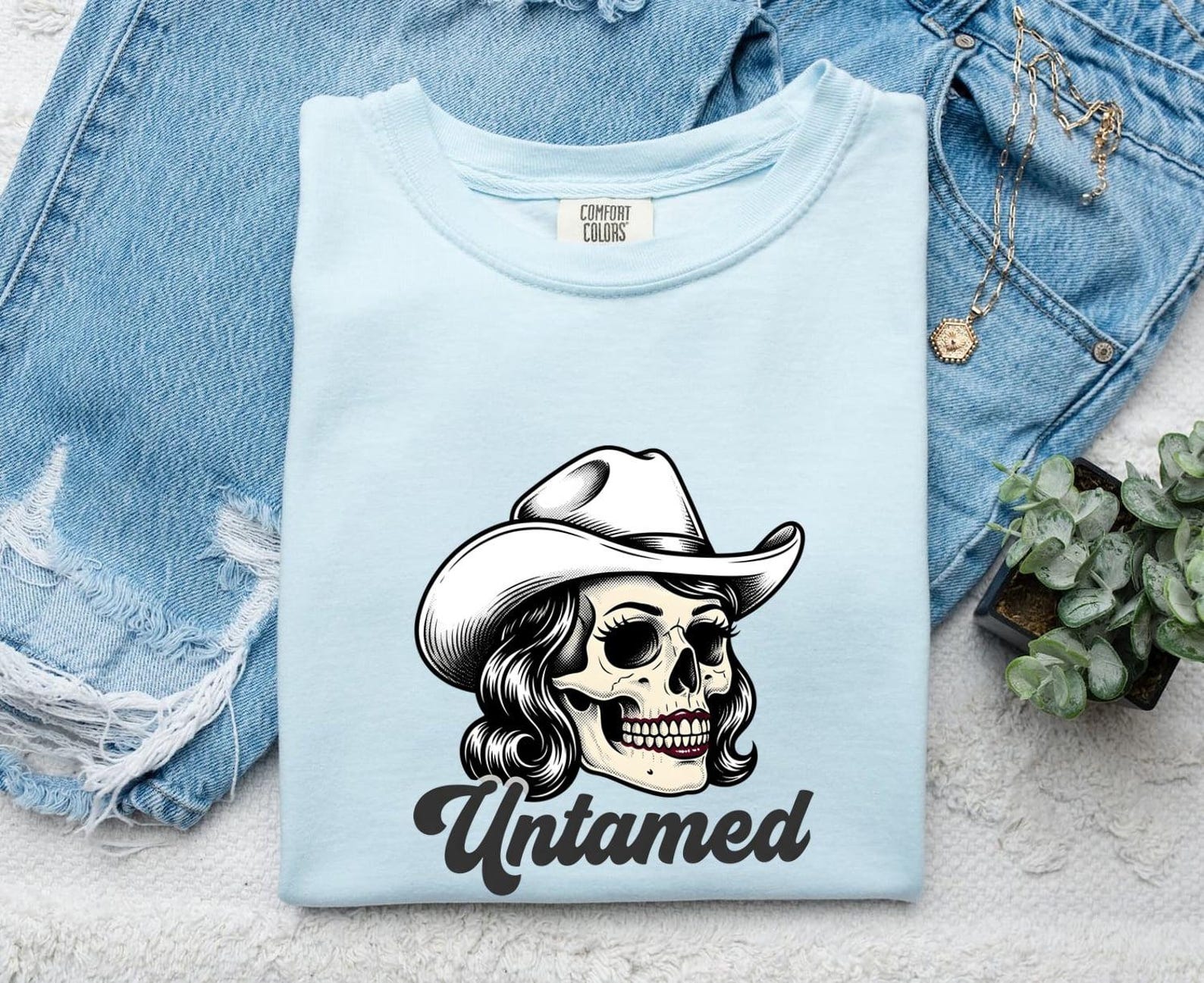 Skull Cowgirl Shirt Cowgirl Western Gift Women Vintage Tee Sugar Skull T-Shirt Rodeo Fan Retro Tshirt Country Graphic Classic Cowboy Hat M