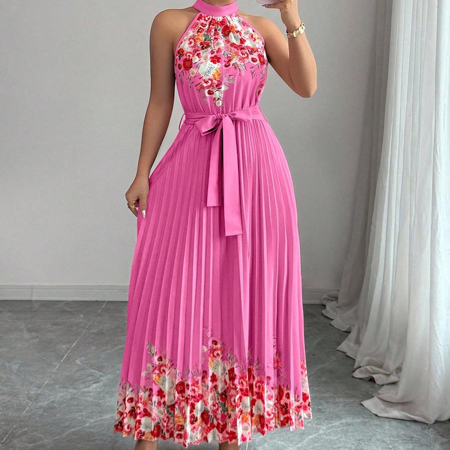 Women's New Year Fashion Printed Pleated Long Dress