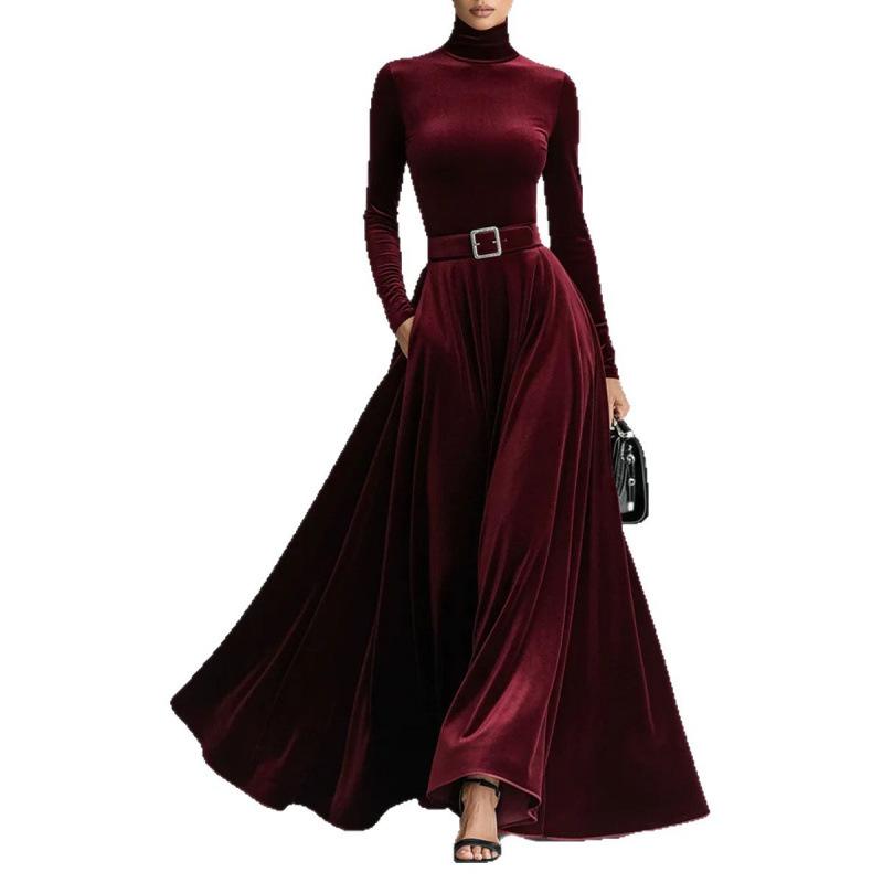 European and American Women's High Neck Long Sleeve Evening Gown Skirt