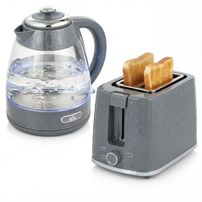 Kettle and Toaster Set, 1.7L 3000W Rapid Kettle with Limescale Filter, 2 Slice Toaster with 7 Browning Controls, Grey