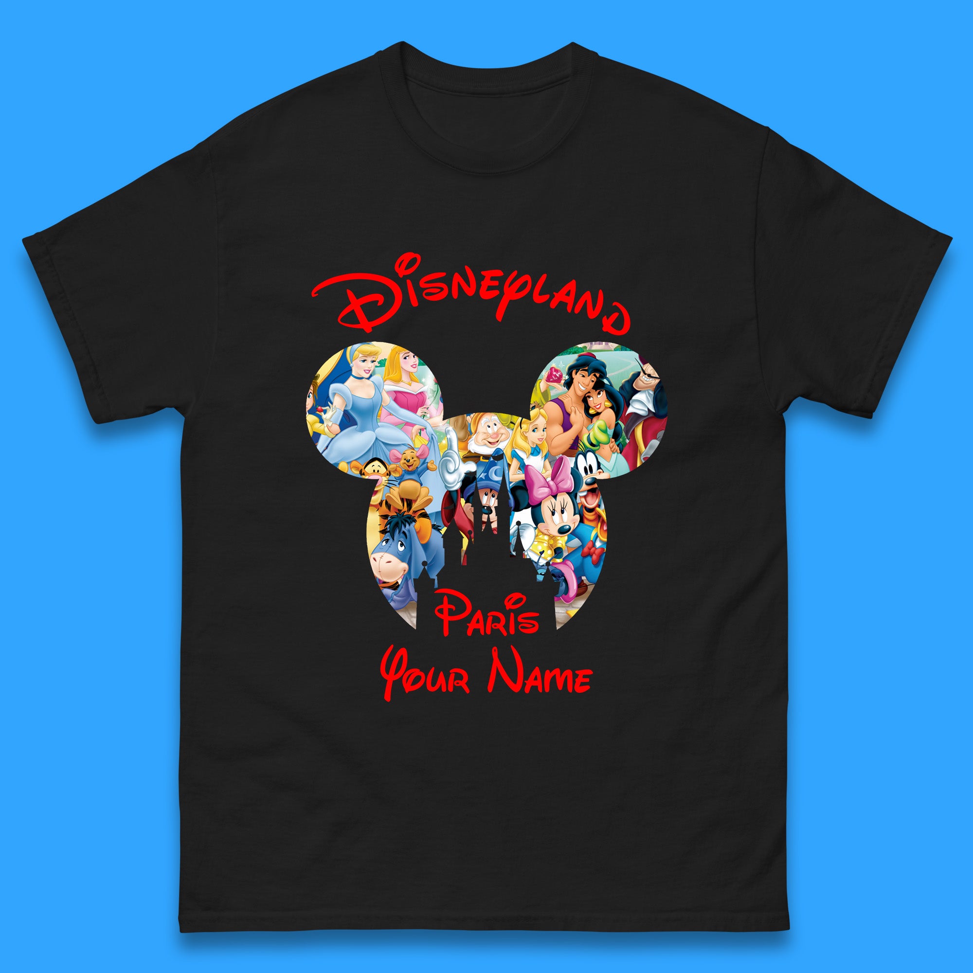 Personalised Disney Land Paris Mickey Minnie Mouse All Disney Characters Cartoons Magical Kingdom Disney Castle Disneyland Vacation Trip Mens Tee Top S