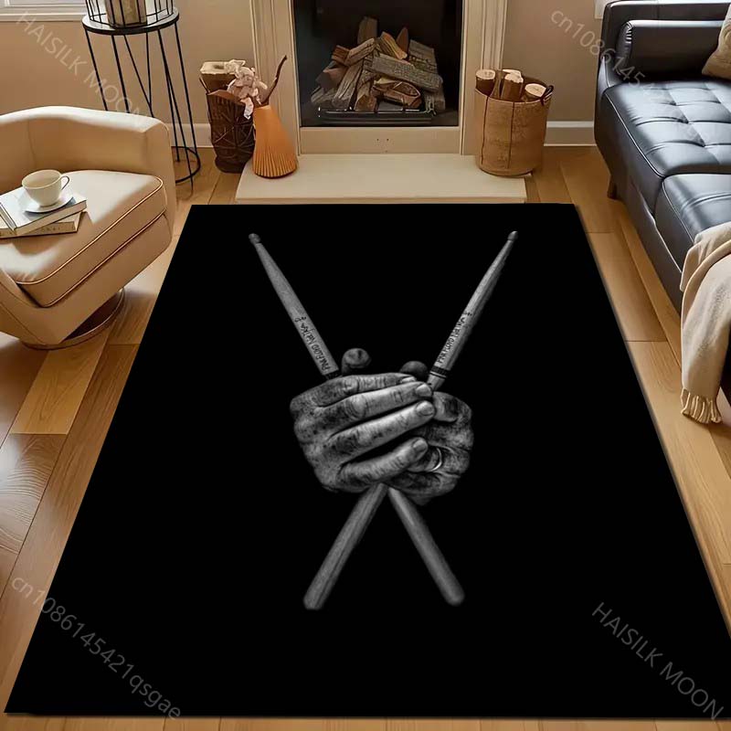 Drum Set and Drumstick Art Print Carpet for Living Room Bedroom Bedside Sofa Table Floor Mat Home Area Rug Decor Large Size
