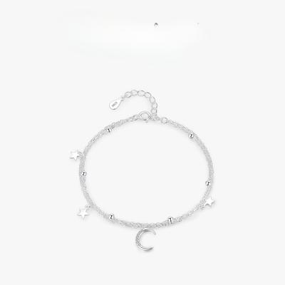 S925 Sterling Silver Star Moon Double Layer Stacked Bracelet for Women Niche Elegant Temperament Ins Small Beaded Bracelet