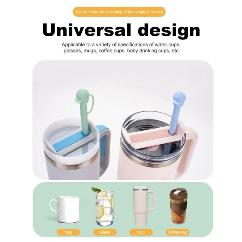 1pc Reusable Silicone Straw Large Ice Cup Vacuum Cup Special Straw Integrated Straw with Dust Cover