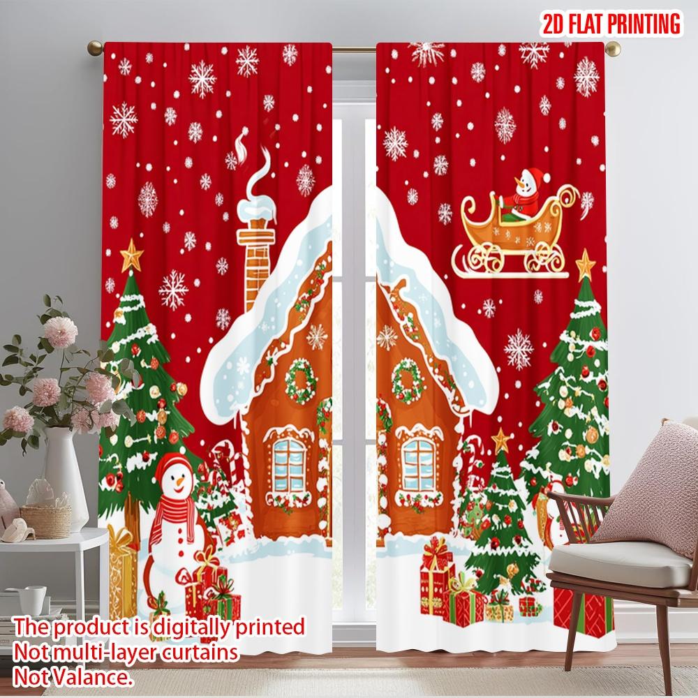 

2pcs,2D plane printing Curtains Gingerbread House Christmas Scene Sleigh (3) Versatile Fabric (without rod) Decorations Outdoor 52.50×116.00 CM 2pcs