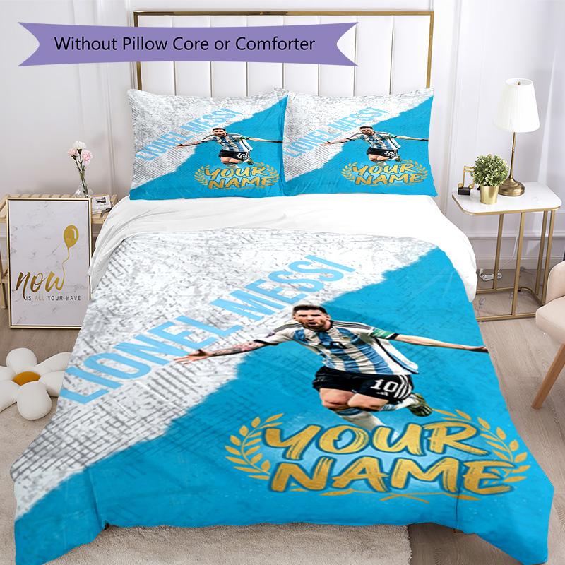 Football Messi Personalized Text Custom Bedding Suitable for Living Rooms Breathable Duvet Cover Bedroom Decor Christmas, WeddingPerfect