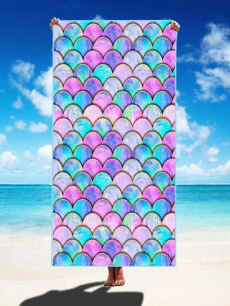 1Pc Colorful Mermaid Tail Print With Inspirational Quote Quick Dry Lightweight Breathable Comfortable Beach Towel For Summer Use