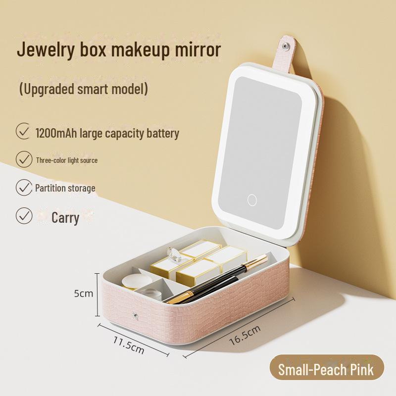 

Зеркало для макияжа с LED-подсветкой под крокодила, трехцветной подсветкой и вместительной шкатулкой для косметики Trumpet розовый