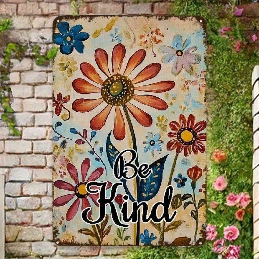 

Metal Wall Art Vintage Floral Be Kind Motivational Sign for Living Room Decor