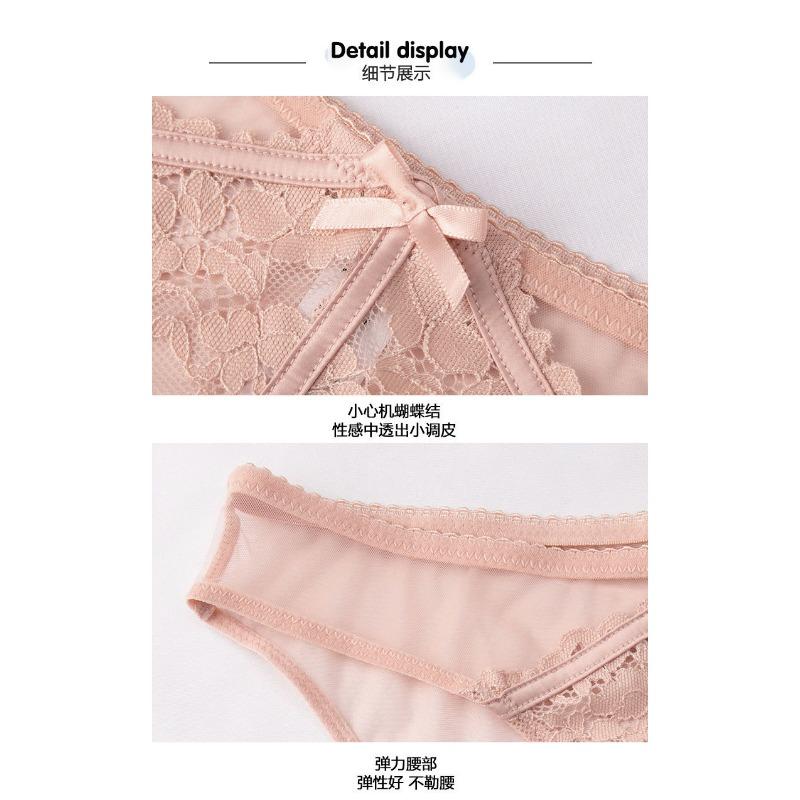 Sexy French Style Lace Bow Mesh Plus Size Low Waist Butt Lifting Womens Briefs