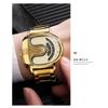 Fashion Men Irregular Tonneau Shape Quartz Watch Creative Rotating Dial Stainless Steel Bracelet Wristwatch