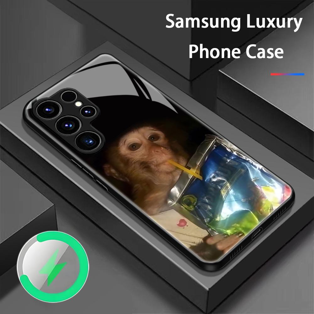 Monkey Sipping Caprisun Meme Phone Case For Samsung S26 S25 S24 S23 S22 S21 Plus Ultra Note20 Glass Magnetic Case